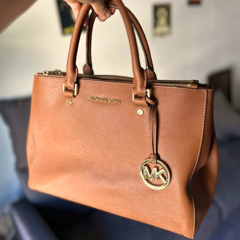 Michael Kors Large Leather Satchel in Brown